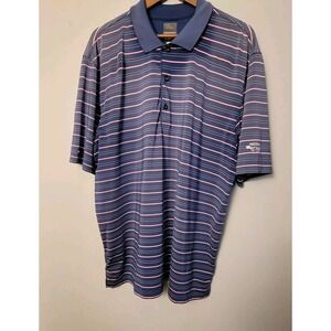Greg Norman Men's Navy Blue Pink Striped Golf Polo Shirt Size XXL - Flaw -‎ D,